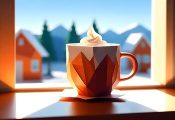 A Steaming Mug Of Hot Cocoa On A Cozy Cafe Table