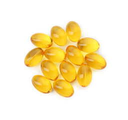 Vitamin capsules isolated on white, top view. Health supplement