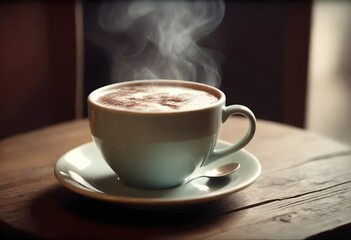 A Steaming Mug Of Hot Cocoa On A Cozy Cafe Table