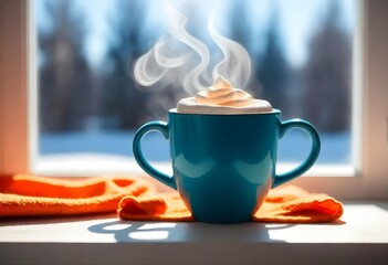 A Steaming Mug Of Hot Cocoa On A Cozy Cafe Table