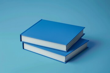 a bright blue stack of two blank books hardcover mockup template on blue background
