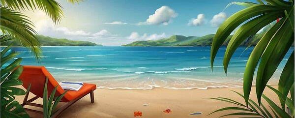 Summer Beach Background. Sea panorama bay tropical beach background - obrazy, fototapety, plakaty