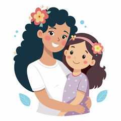 Obraz premium Cute Mother and daughter hugging. Happy Mother's day greeting card on white background