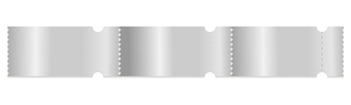 Silver ticket isolated on transparent background. Vector illustration grey coupons for websites, applications, cinemas, clubs, mass events and creative design.Gift voucher silver texture.EPS 10