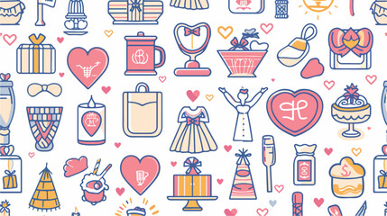 Wedding and marriage icons square seamless pattern. F