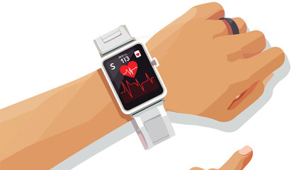 White smart watch showing heart beat rate app. Human