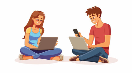 Woman  man couple using messenger application on laptop