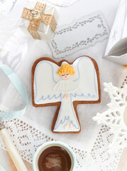 Christmas angel cookies on the white background