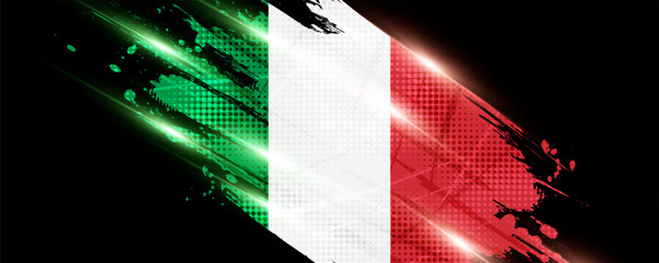 Italy Flag in Brush Paint Style with Halftone Effect. National Flag of Italy with Grunge Brush Concept