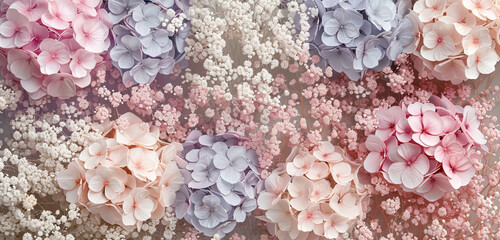 Floral background, seamless pattern, luxury wallpaper. Romantic delicate flowers, hydrangea, pink,...