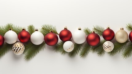 Elegant Christmas Garland with Red and White Ornaments on a Neutral Background