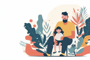 modern flat style illustration of father and toddler daughter for Fathers Day