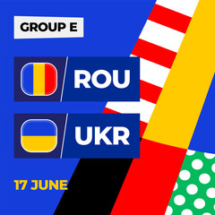 Fototapeta na wymiar Romania vs Ukraine football 2024 match versus. 2024 group stage championship match versus teams intro sport background, championship competition.