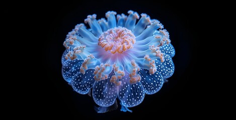 Vibrant Blue Jellyfish with White Spots and Orange Center