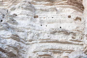Natural walk next to the júcar river, popular cave houses, carved into the mountain,  region of La Manchuela, in Alcalá del Júcar (Albacete, Spain).