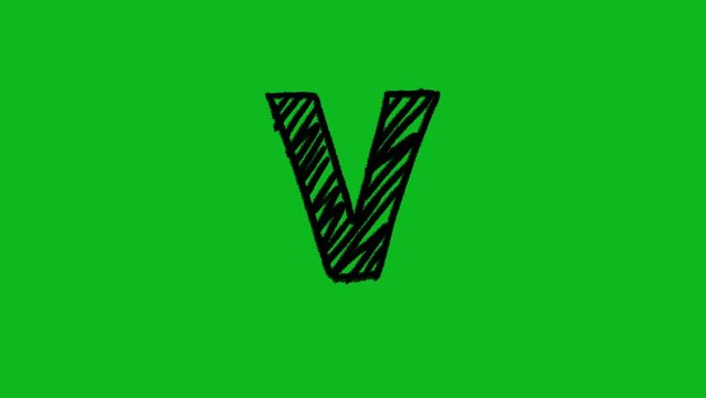 letter v capital in scribble effect animation on green screen