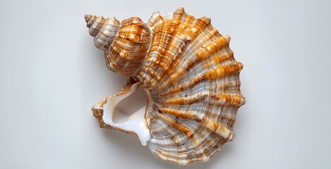 Brown and White Striped Spiral Seashell with Glossy Sheen