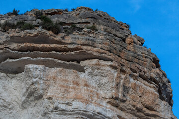 Natural walk next to the júcar river, popular cave houses, carved into the mountain,  region of La Manchuela, in Alcalá del Júcar (Albacete, Spain).