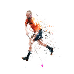 Floorball player shooting ball, isolated vector illustration, side view. Distortion effect