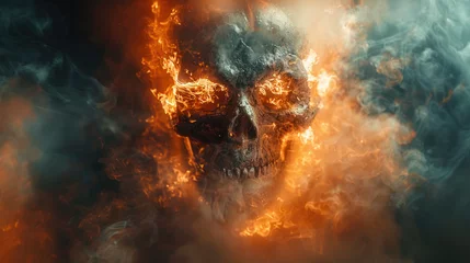 Fotobehang Human skull on fire, in smoke © Kondor83