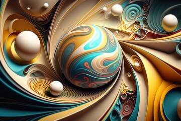 Colorful Easter Eggs with Art Nouveau 3D Curves and Swirls - Easter