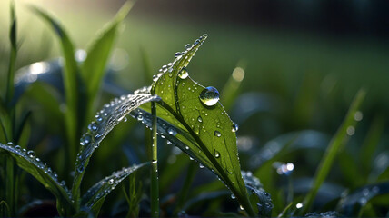 Close-up shot of dew on grass