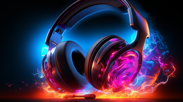 Ethereal Red and Blue Headphones with Vibrant Smoke - Downloadable Image
