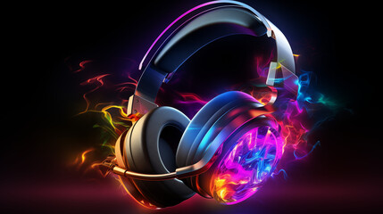 Energetic Headphones with Colorful Flames and Smoke Design