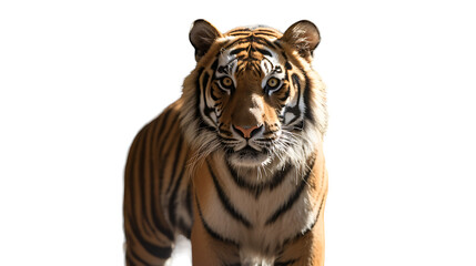 Bengal tiger in front of a white background. Portrait of Bengal Tiger Panthera tigris tigris 1 year old sitting in front of white background studio shot 