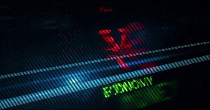 Currency dollar euro yen poud yuan symbol technology display concept. Abstract sign on glitch screen.
