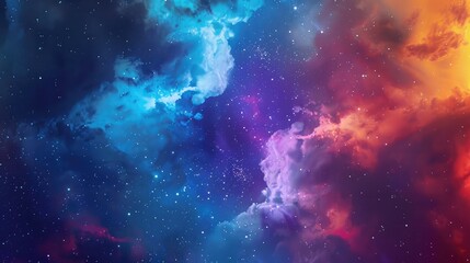 A vibrant cosmic cloud illuminated by the light of nearby stars, with colorful gases and dust creating a dazzling display of color and light. - obrazy, fototapety, plakaty