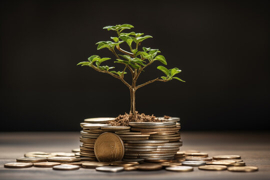 financial developments and business growth with a growing tree on a coins, money