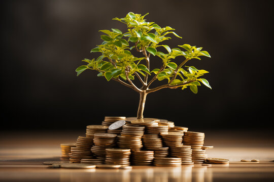 financial developments and business growth with a growing tree on a coins