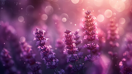 Abstract blur bokeh banner background. Lavender purple and sage green bokeh