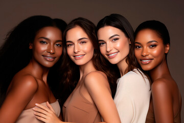 Beauty, beautiful young women. on a plain background. darkskinned, white. a lot of women