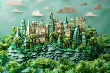 Paper art style, eco city, world environment day.