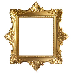Antique gold picture, mirror frame on transparent background	