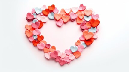 Frame Filled with Pink and Red Hearts on White Background. Generative AI