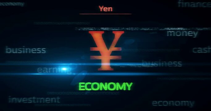 Currency dollar euro yen poud yuan symbol technology loop concept. Abstract sign on glitch screens seamless and looped.