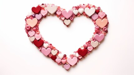 Frame Filled with Pink and Red Hearts on White Background. Generative AI