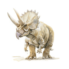 Fototapeta premium Illustration of Triceratops on white background painted with watercolor