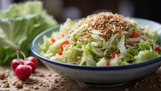 Chinese Cabbage Salad Shredded cabbage tossed with sesame dressing and toasted sesame seeds.