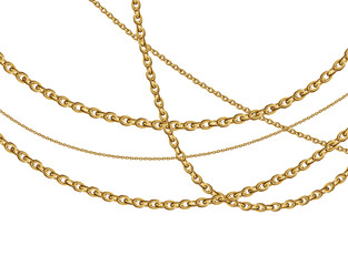 Gold necklaces Isolated on white. Golden chain illustration. Golden necklace for ads, flyers, web site, sale banners.	