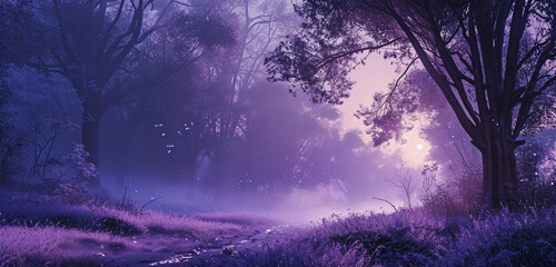  Tranquil lavender mist envelops the canvas, creating a peaceful nocturnal dreamscape.