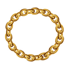 Golden chain round border frame. Wreath gold circle shape. Realistic illustration isolated on a white background