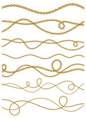 Gold necklaces Isolated on white. Golden chain illustration. Golden necklace for ads, flyers, web site, sale banners.	