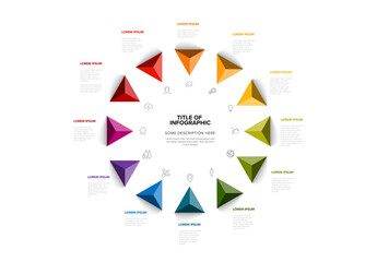 Full year multipurpose infographic template with twelve triangle arrows - obrazy, fototapety, plakaty