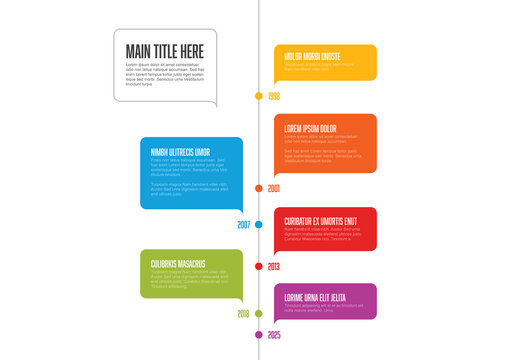 Flat vertical color timeline infographic template made from color rectangle speech bubbles