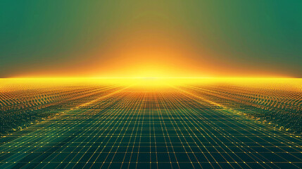 New dawn in tech, bright orange rises over digital teal horizon.