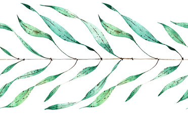 eucalyptus branches seamless pattern drawn in watercolor for cards, holiday decoration